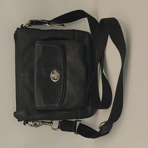 Coach Park Black Leather Swingpack F49170 Silver Crossbody Purse